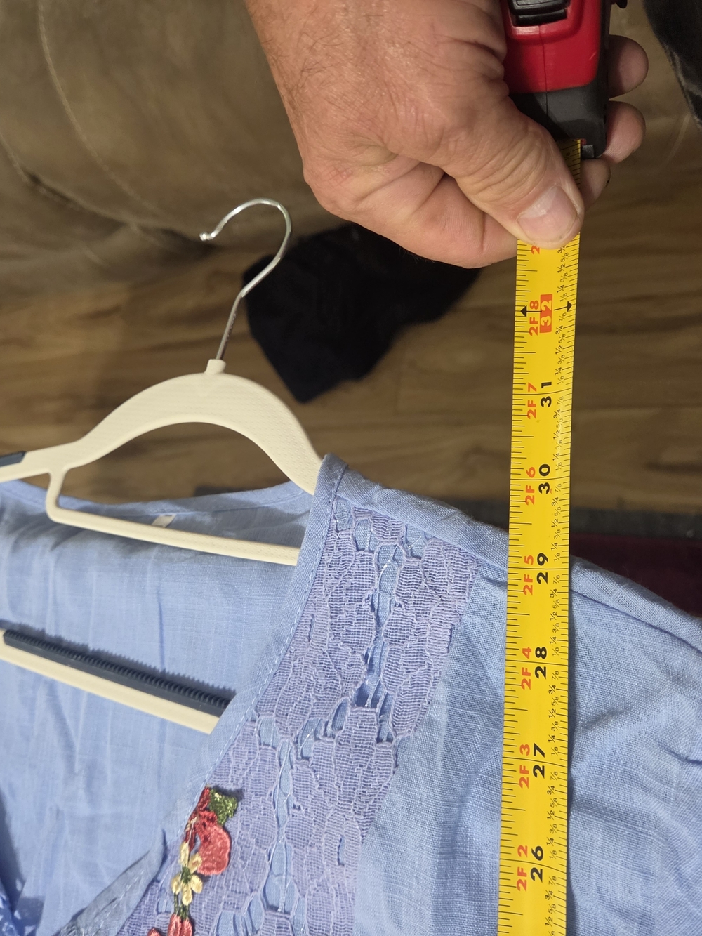 Light Blue Embroidered Crochet-Trim Tunic Top - Picture 7 of 7